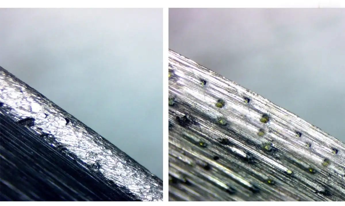 Вид плохого алмазного слоя тупой алмаз и хороший слой алмаз вскрыт