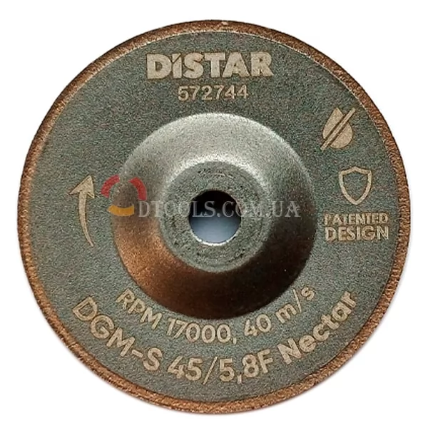 Лицевая сторона алмазной фрезы Distar Nectar 45 мм для Proxxon, маркировка и характеристики